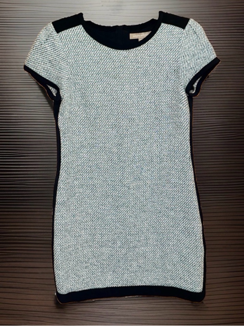 Banana Republic Modern Tweed Short Sleeve Sheath Dress-Black Ribbon Trim-6P-EC
